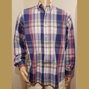 Marc Lewis Blue Button Down Shirt Plaid Men's Size Large
